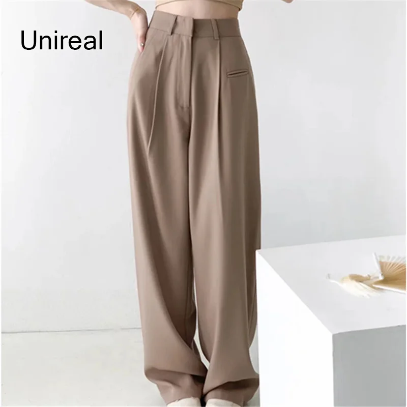 

Unireal 2022 Autumn Streetwear Women Blazer Pants Korean Fashion Loose Casual Trousers Baggy High Waist Wide Leg Pants