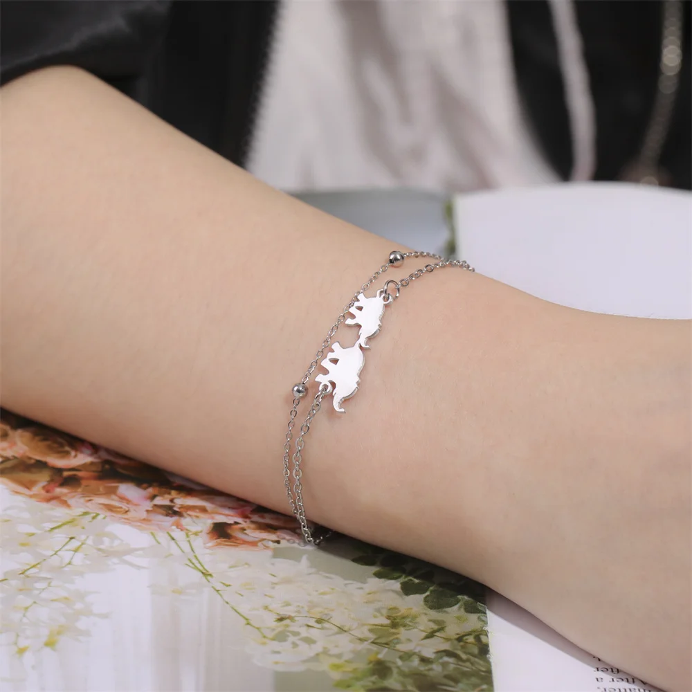 My Shape Elephant Bracelet Animal Charm Bracelet Stainless Steel Bangle 2 Layers Lovely Female Bracelets Jewelry Girls Gifts