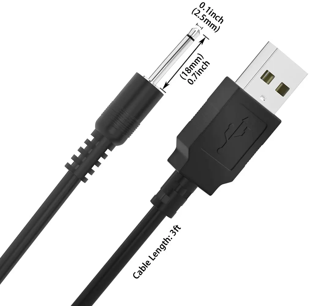 SMICEM Ricarica rapida CC da 2,5 mm, vibrarartor per ricarica da donna [confezione da 2 1,2 m] Cavo caricabatterie DC USB 2.0, cavo di alimentazione di ricambio da USB a CC, bianco