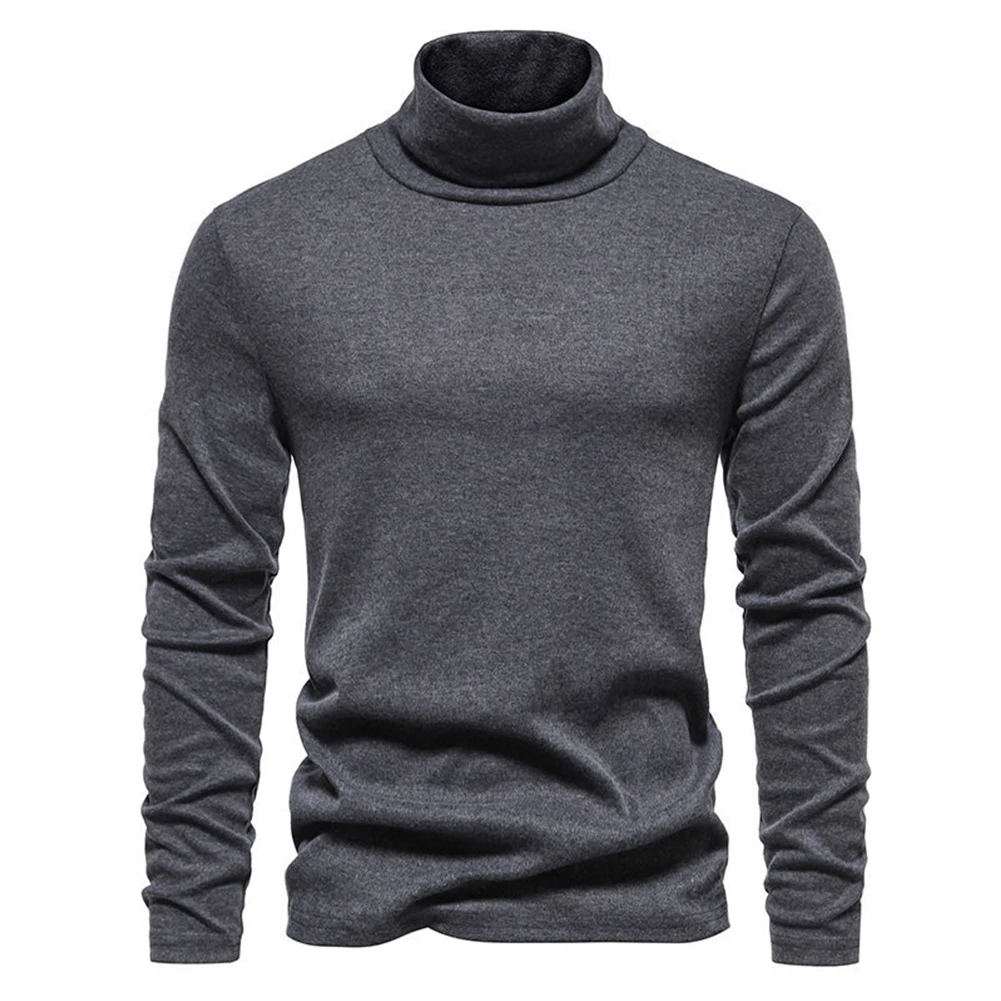 Men Turtleneck Sweater Jumper Knitted Winter Pullover Top Long Sleeve Shirt Solid Fleece Stretch T-shirts Thermal Underwear