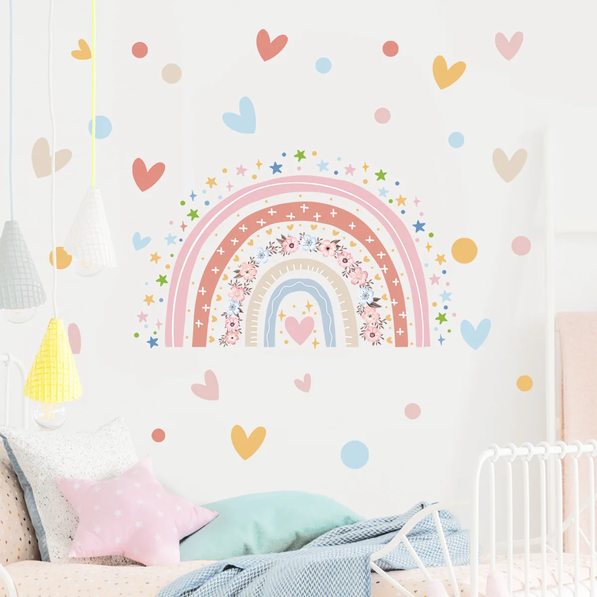 2pcs Love Dot Rainbow Star Cartoon Wall Stickers Living Room Background Wall Home Decoration Wall Stickers Wallpaper Ms6251 ins simple style literary abstract card postcard small poster self made wall mounted greeting card decorative wallpaper