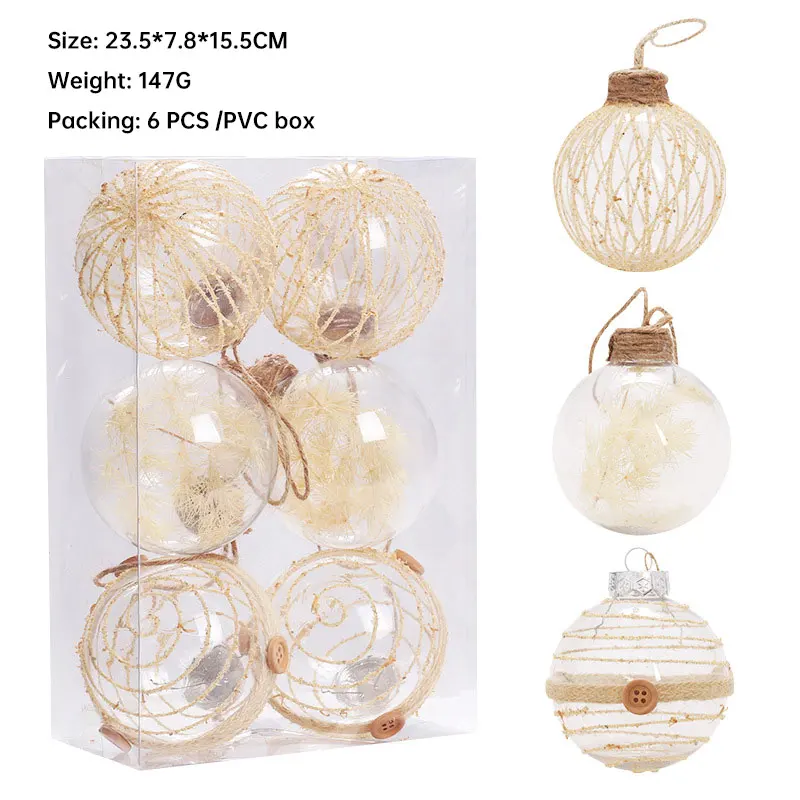 

6Pcs Christmas Decorations Tree Balls Transparent PET Twine Christmas Ornaments Set Xmas Ball New Year Hanging Tree Decor