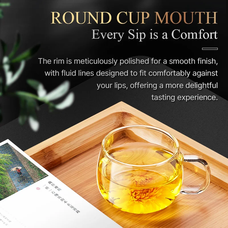 KAMJOVE Glass Tea Cup Thickened Handle High Borosilicate Heat Resistant Glass Cup Household Coffee Cup, Tea K-105 4-Cup Pack