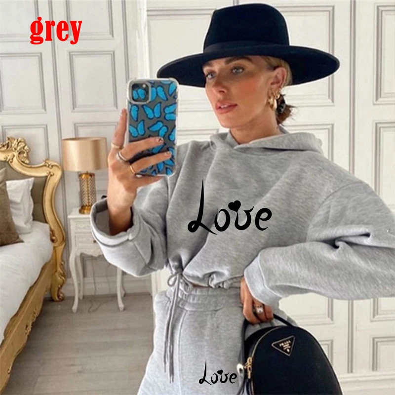 Women Love Printing Fashion Tracksuit Short Hoodie And Pants Casual Sport Suit Winter 2 Piece Suit 8 Colors Jogging Suits