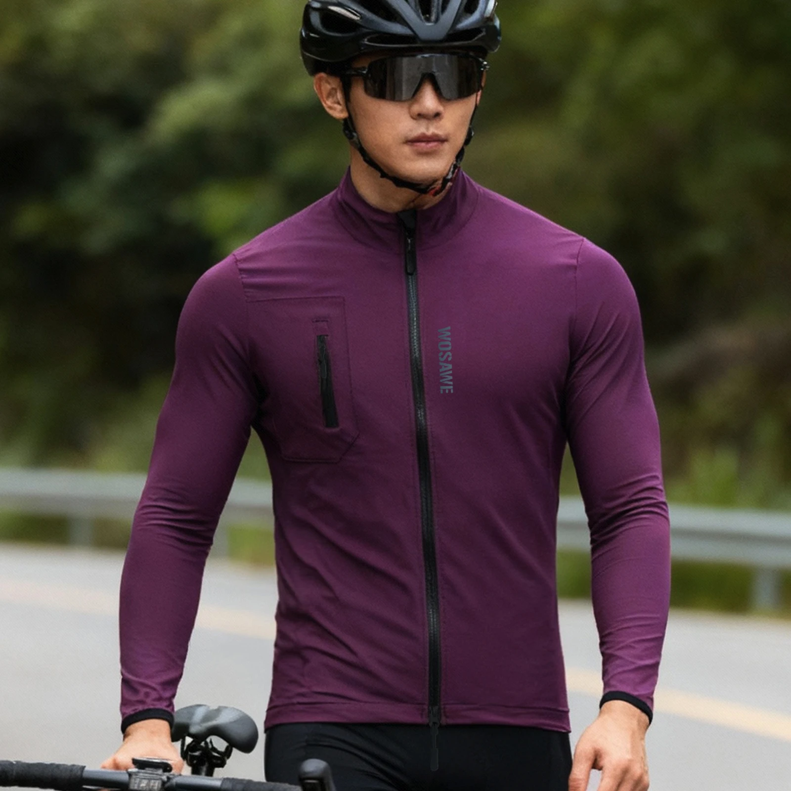 WOSAWE Ultraleichte Herren-Radjacke, winddichte Jacke, Fahrradweste, wasserabweisend, MTB, Rennrad, langes Trikot, 2 Taschen – Detail 6