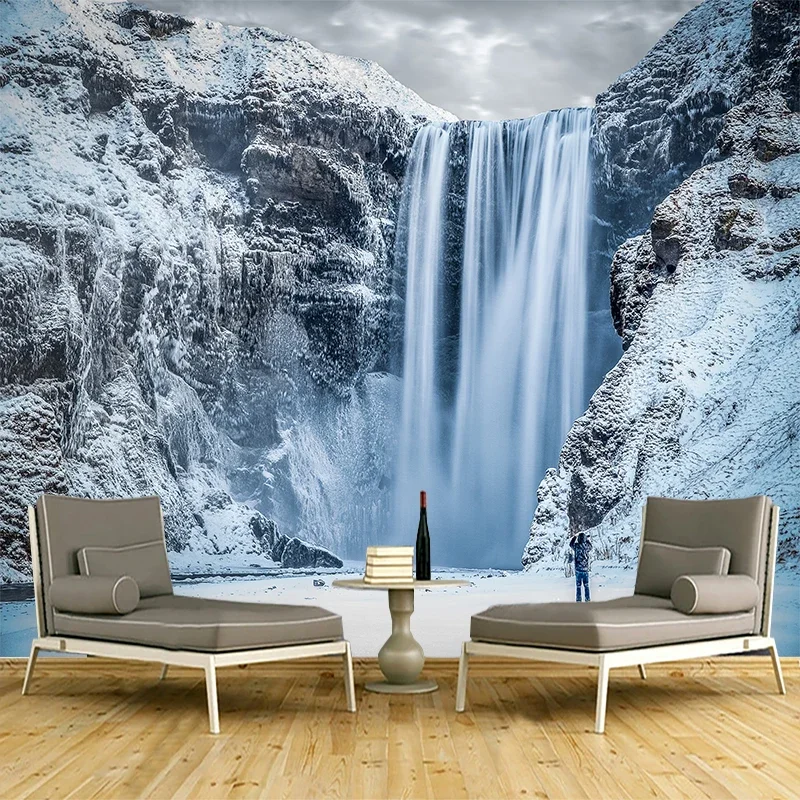 Papel de Parede Personalizado da Foto 3d para Home Decor Cenário Natural Neve Cachoeira Mural de Parede Adesivo 3d Cobertura do Quarto
