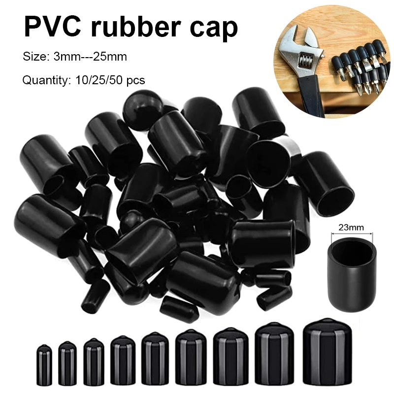 10/25/50pcs 325mm Pvc Vinyl Rubber Round End Cap Threaded Cap Steel