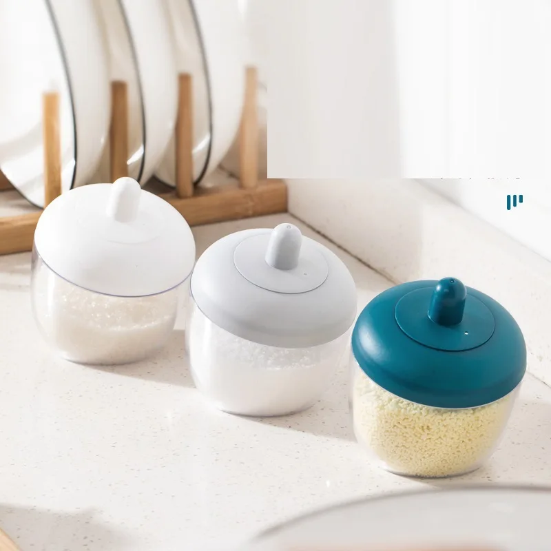 Barattolo per condimenti rotondo in stile giapponese trasparente creativo per cucina, bottiglia per condimenti con cucchiaio e coperchio, anti-umidità e anti-polvere_voghion.com