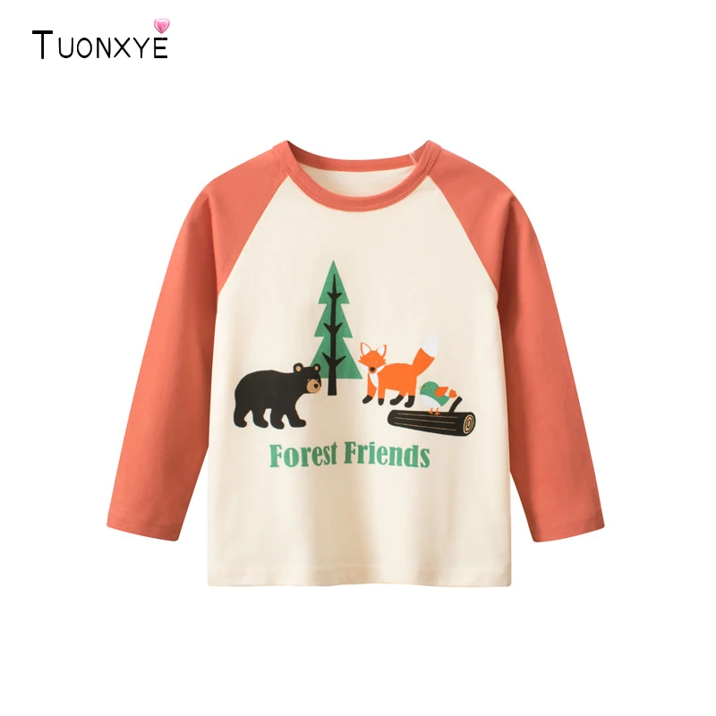 

TUONXYE Autumn Boys Long Sleeve T-Shirt Cotton Animal Fox Bear Cartoon Casual Breathable Knitting Soft Baby Clothing 2-9years