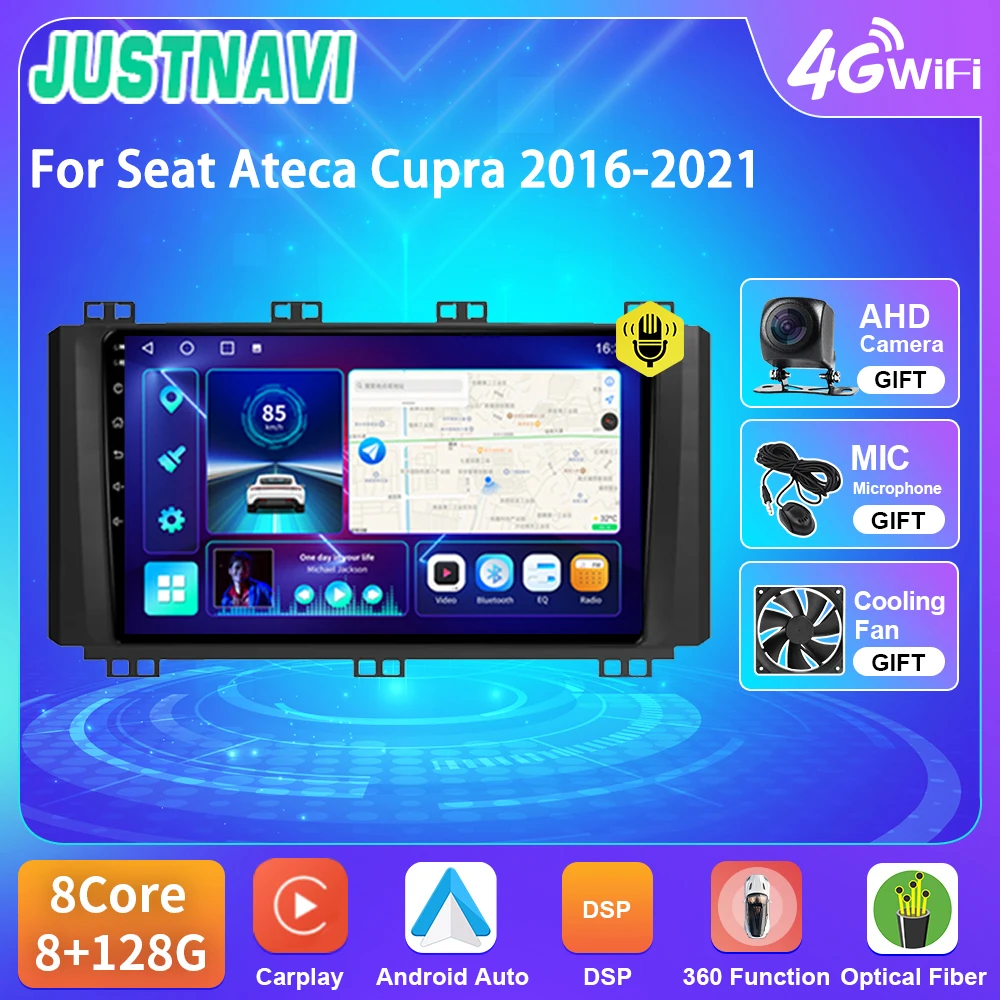 

JUSTNAVI For Seat Ateca Cupra 2016-2021 Android 10 GPS Navigation 4G WIFI Carplay and Android Auto No DVD Player 2 Din Video