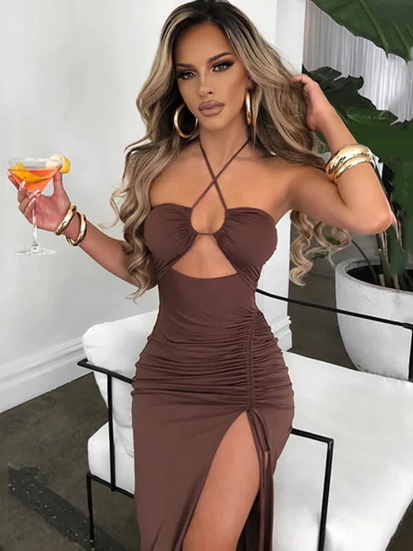 Sleeveless Sexy Female Midi Backless Dresses Slim Night