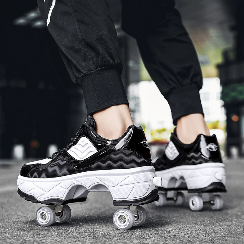 

Deformation Parkour Shoes Four Wheels Rounds Of Running Shoes 2023 Casual Sneakers Unisex Deform Roller Shoes Skating Shoes