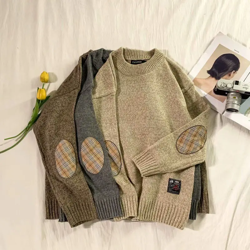 

Korean Style 2022 Autumn Patchwork Sweater Men Harajuku Fashion Male Pullovers Retro Oversize 5XL Idol drama handsome guy Winter