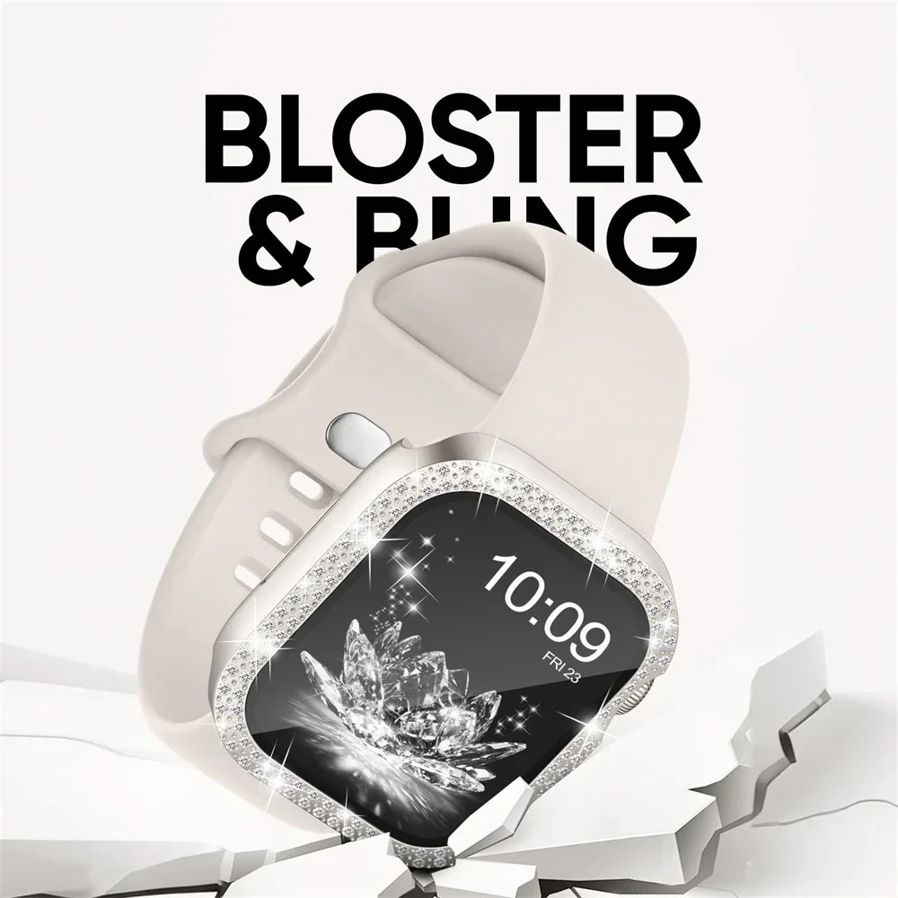Bling Glass+Cover+strap For Apple watch bands 45mm 41mm 44mm 40mm ...
