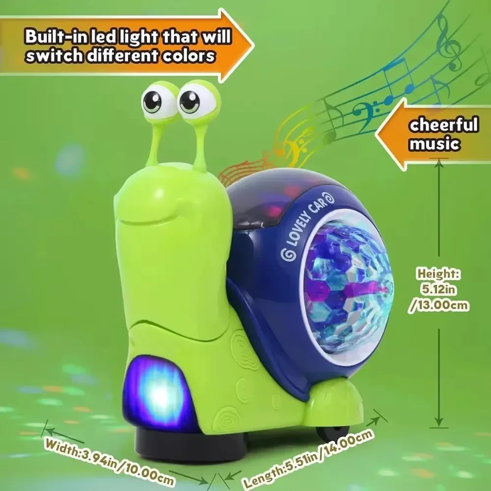 Disco Snail Toy,Crawling Snail Light Up Toy Musical Crawling Toys with Avoid Obstacles Function Interactive Baby Sensory Toys 3