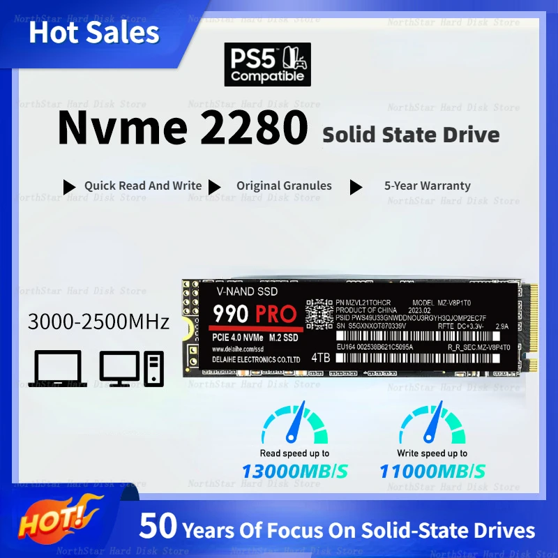 

2023 4TB New 990PRO high speed PCIe 4.0 NVMe 4.0 M.2 2280 2TB 1TB SSD Internal Solid State Hard Drive For Laptop MLC PC Computer