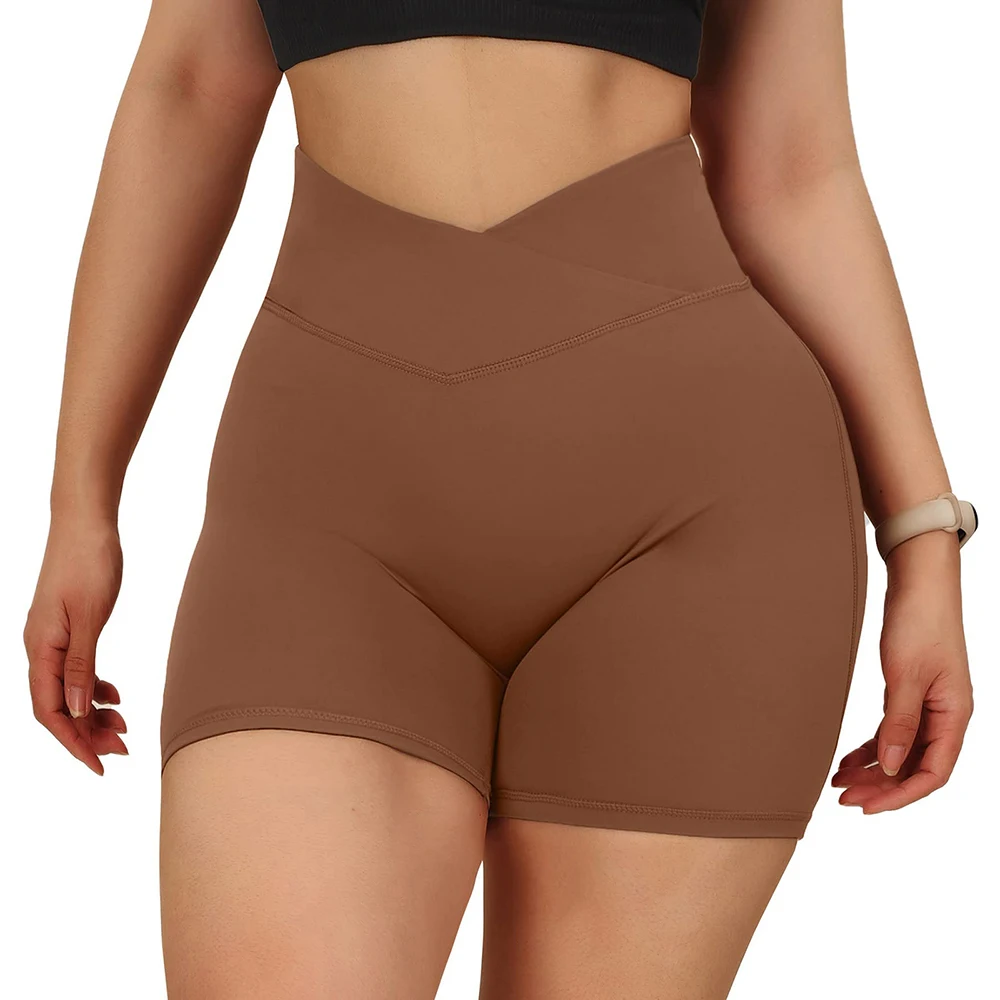 Sexy Seamless Sports Leggings Women Summer Solid Fitness Gym Yoga Shorts Cross V-shaped Waist Quick Dry Running Short Pants