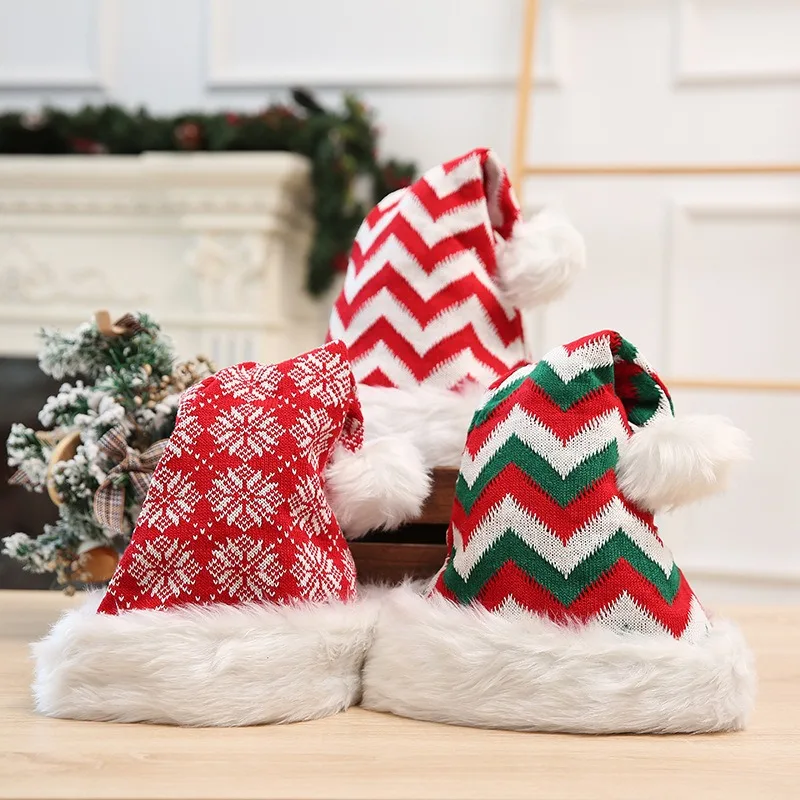 1PC New Christmas Hat, Thickened Version, Striped Santa Hat, Unisex, Fashionable Winter Warm Hat, Christmas Decoration