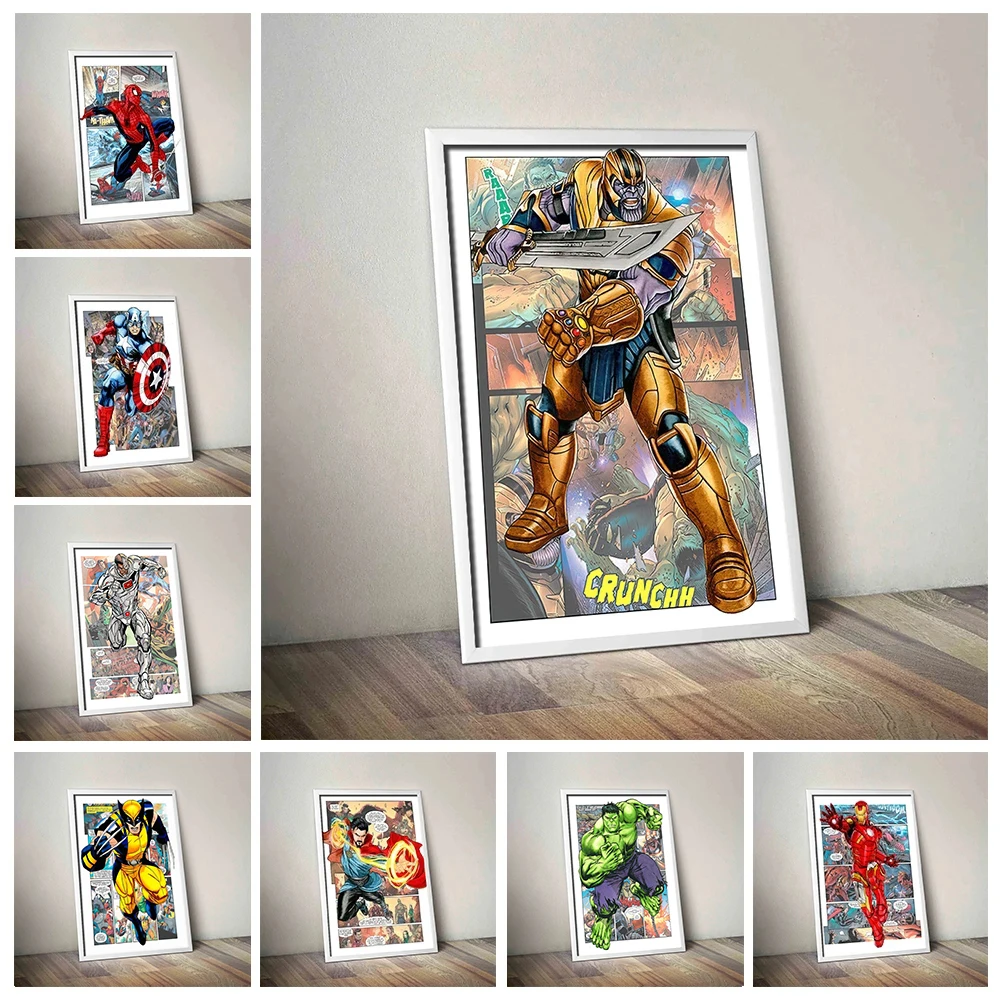 

Avengers Super Hero Poster Spiderman Hulk Iron Man Captain America Marvel Figure Canvas Painting Wall Art Child Room Decor Gift