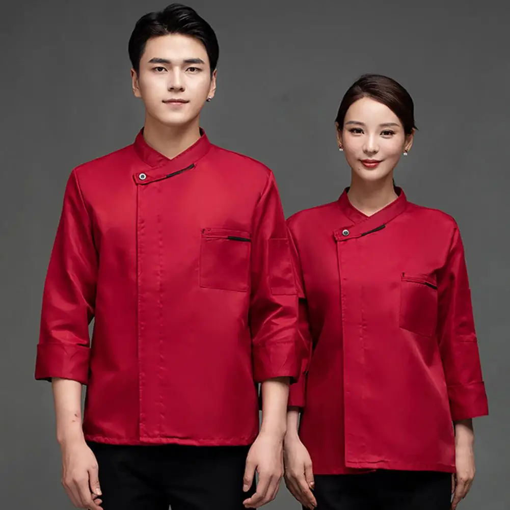 Chef Uniform Dessert Shirt Stylish Washable Patch Pocket Unisex Chef Bakery Top Uniform Daily Wear Chef Top Clothes