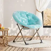 Удобное кресло-блюдце большого размера – шезлонг для чтения из мягкой плюшевой ткани, устойчивый металлический каркас, складной акцентный ленивый стул — изображение 4