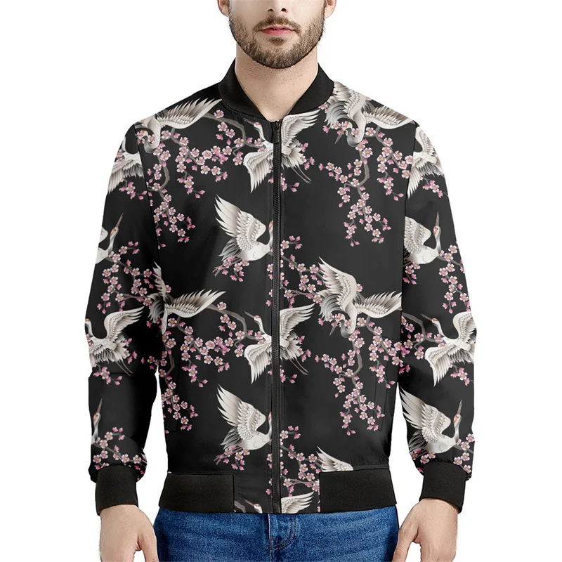 thumbnail image 1 of Chaqueta con cremallera y estampado 3D de grullas pintadas a mano para hombre y mujer, chaquetas de calle de manga larga para primavera y otoño, 1 of 5