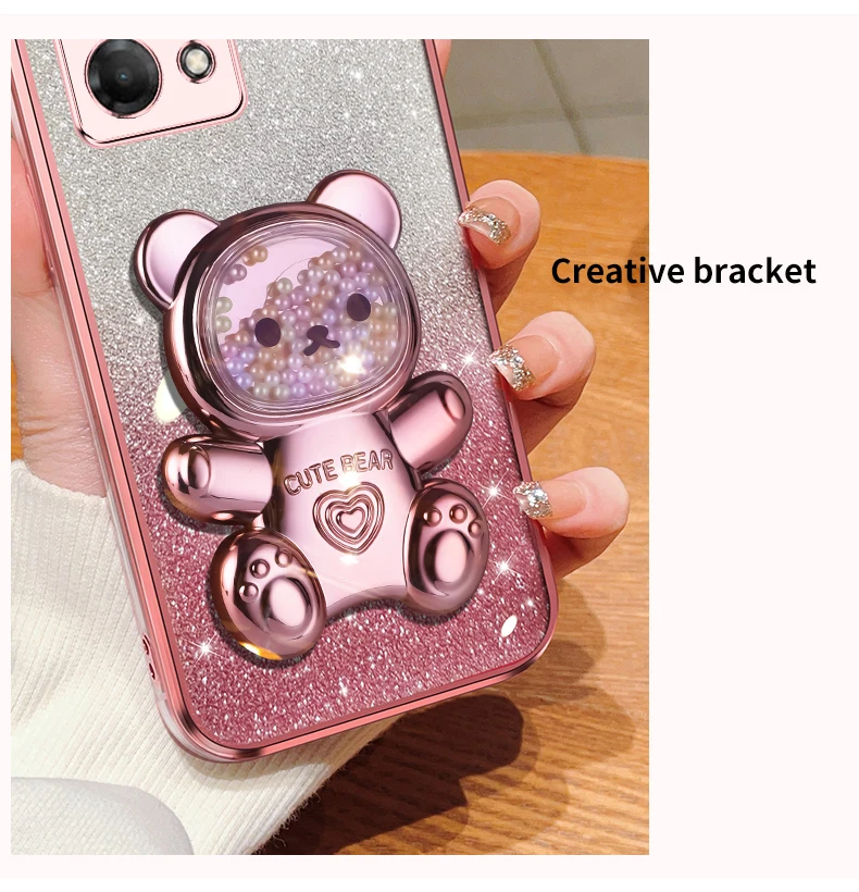 Coque de téléphone à paillettes Quicksand Bear pour Oppo 8T 4G 5G Reno 8 9 7 Pro Plus, support Reno9 Reno7 Reno8_voghion.com