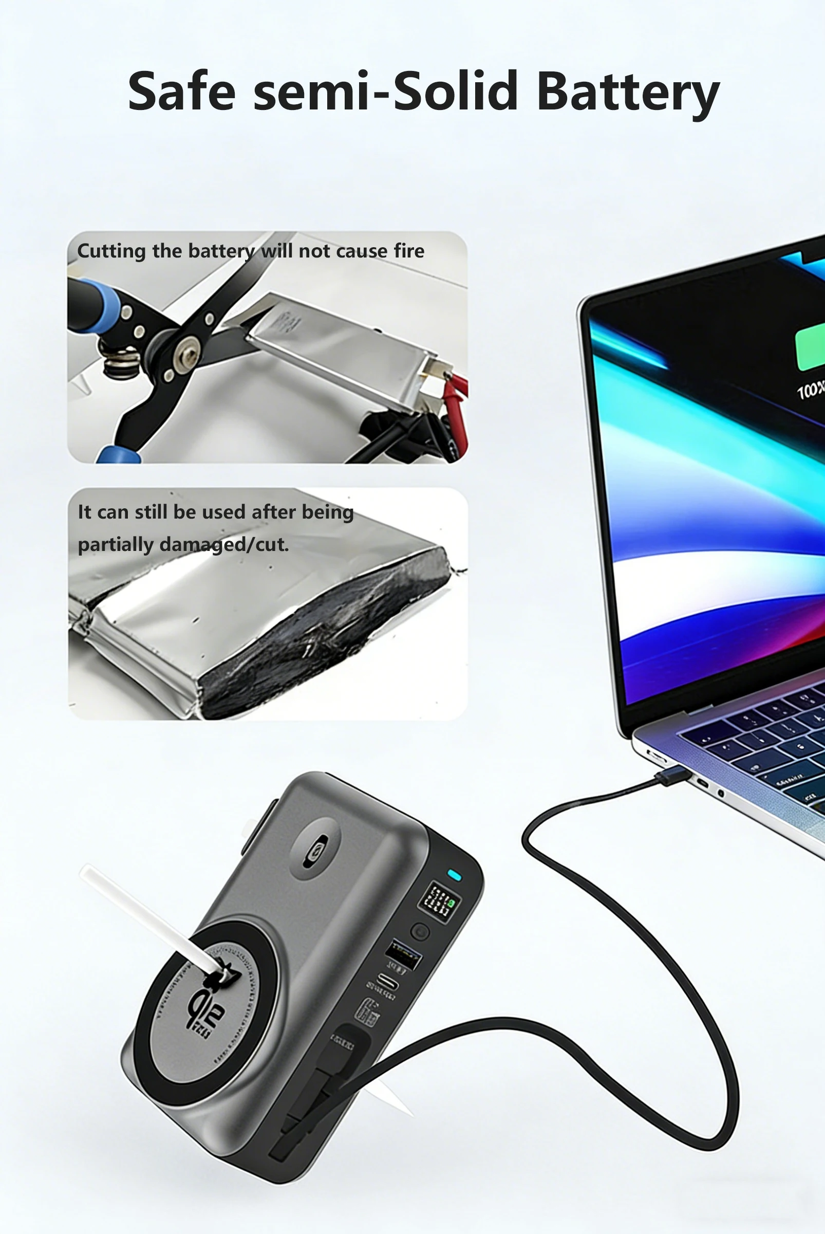 Solid-state Battery Qi2.2 25W Magnetic Wireless Power Bank PD65W Fast Charger for iPhone 17 iWatch Laptop Powerbank with AC Plug