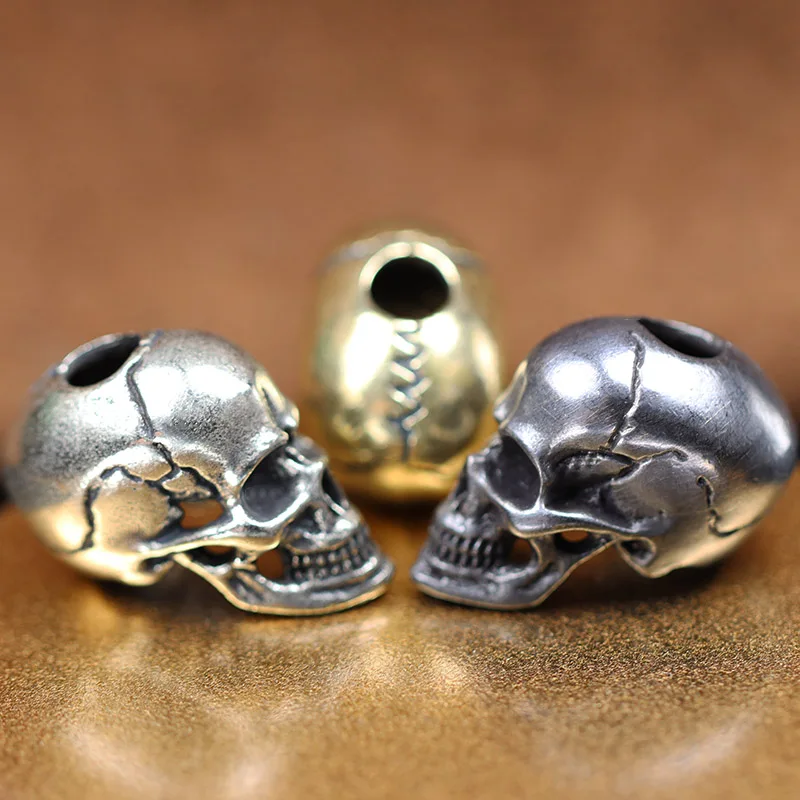 Description Picture 4 of item6mm Hole Skull Brass Knife Beads EDC Umbrella Rope Outdoor Vintage Skeleton Head Paracord Woven Lanyard Pendants DIY Accessories