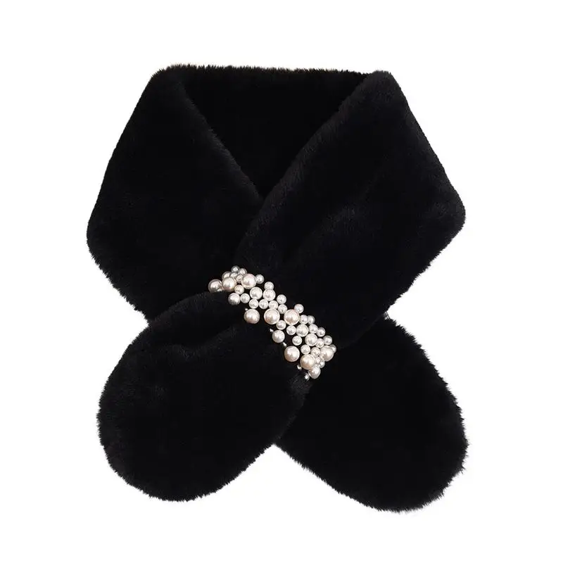 

Loophole Scarf Soft Scarves For Women With Artificial Fur Ladies Winter Scarves With Pearl Decoration Plush Wrap Neck Warmer For