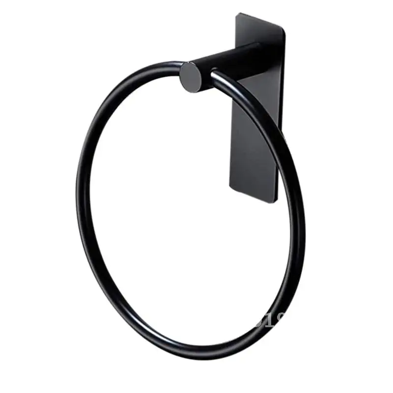 Towel Ring/Hand Towel Holder-Self Adhesive Bar Hand Stainless Round Black Steel for Bathroom, Rack