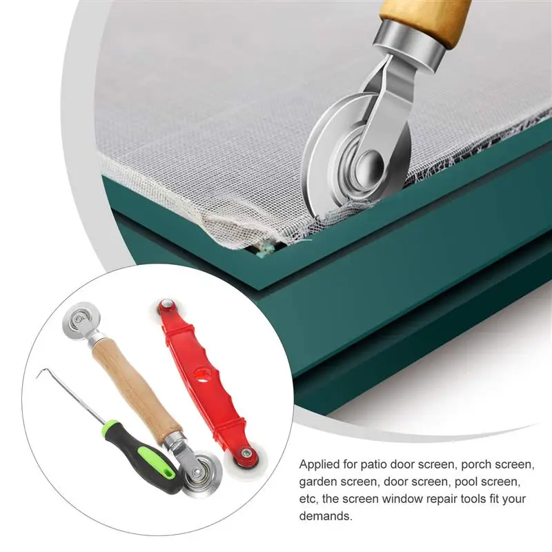 Press Screen Pulley Roller Scroll Wheel Window Installation Tool Mesh Spline Remover Hook Steel Wooden Repair Kit Rolling Tools