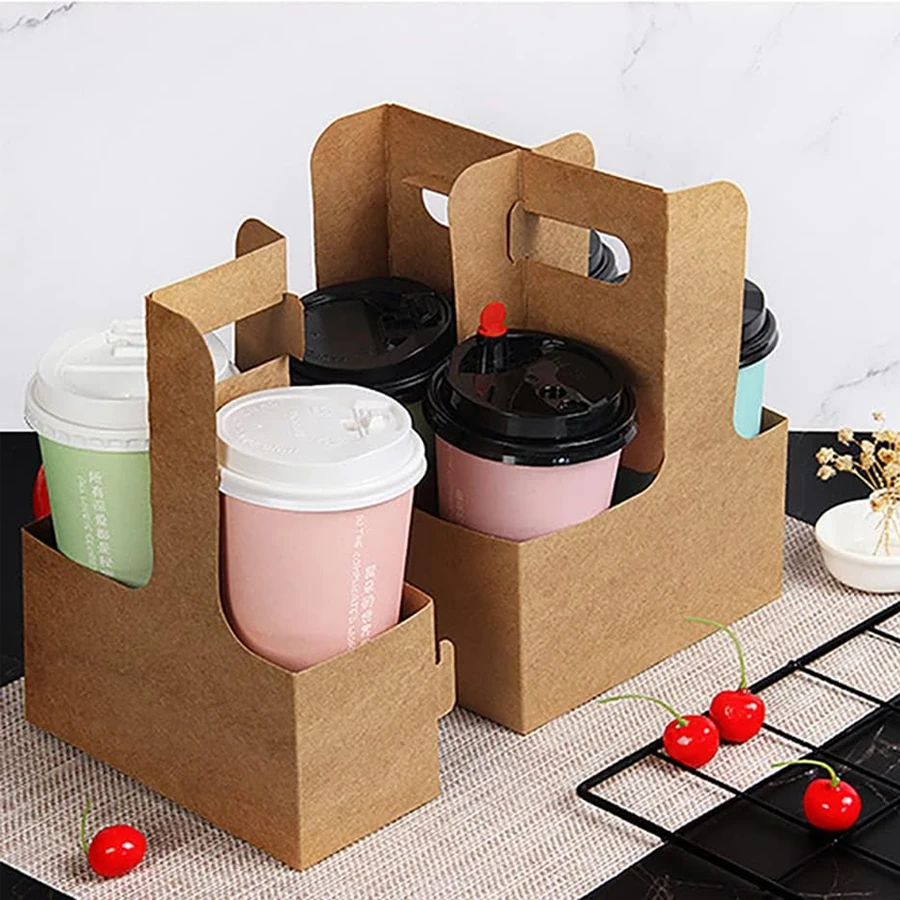 10/20Pcs Kraft Paper Take Out Bags for Flower Coffee Drinks with 2 Cup Holders, Two-in-... - SKU PTB01236 - UGI Packaging