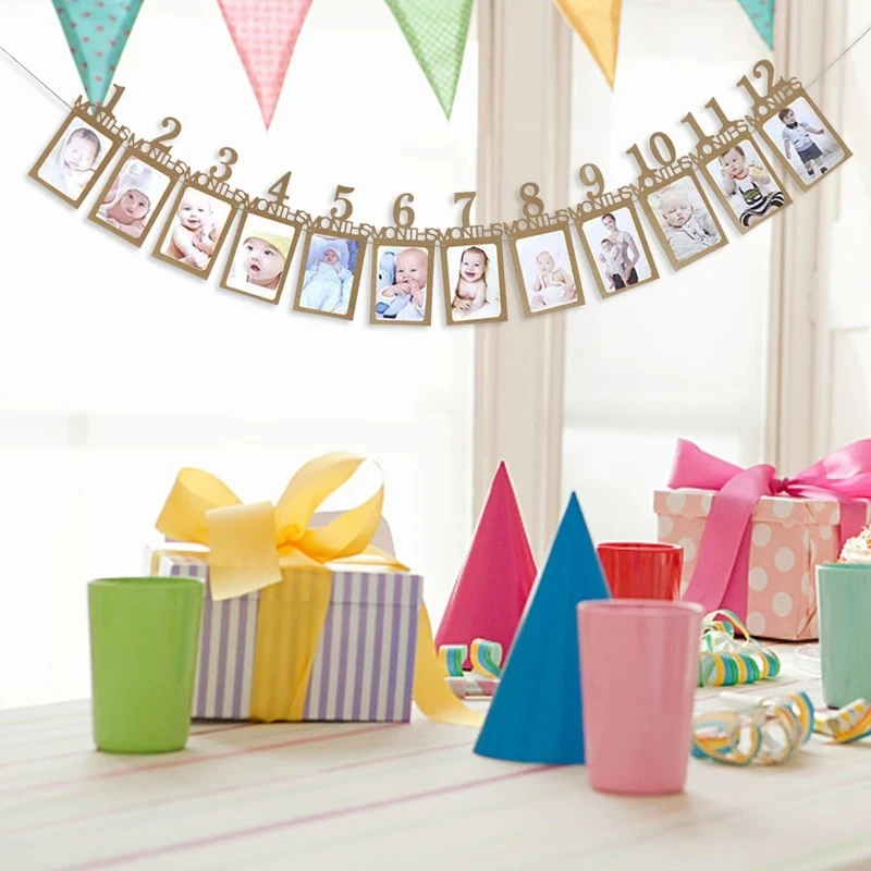 1-12 Month Baby Photo Banner 1st Boy Girl Birthday Party Bunting Garland Photo Props One Year First Birthday Decoration Supplies For party decorations,birthday banner