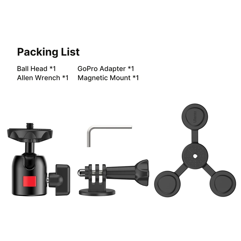 Ulanzi GO-001 Magnetic Mount for Action Cameras Smartphones Flexible Mount for Gopro Insta 360 with 1/4'' Screw Gopro Adapter 6