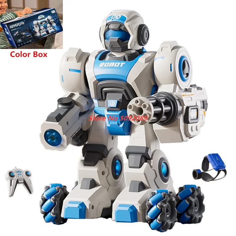 Watch And Controller Dual Remote Control Robot 2.4G Lighting Smoking 360° Rotation Lanuch Bullet All Terrain RC Robot Toy Gifts 6