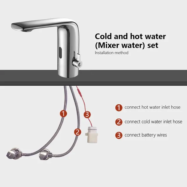 ก๊อกน้ําเซ็นเซอร์ห้องน้ําวัสดุทองเหลืองเต็มแรงดันไฟฟ้า AC 220 และแรงดันไฟฟ้า DC 6 รวมถึง 2 ท่อ 6