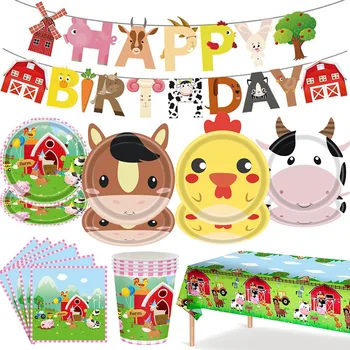 Set di Stoviglie Usa e Getta per Festa a Tema Fattoria: Banner, Tovaglia, Piatti, Bicchieri, Tovaglioli, Decorazioni per Baby Shower e Feste a Tema Barnyard