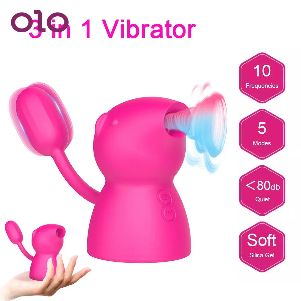Оло 3 в 1 свинка сосание вибратор для женщин Стимулятор клитора сосков лизание