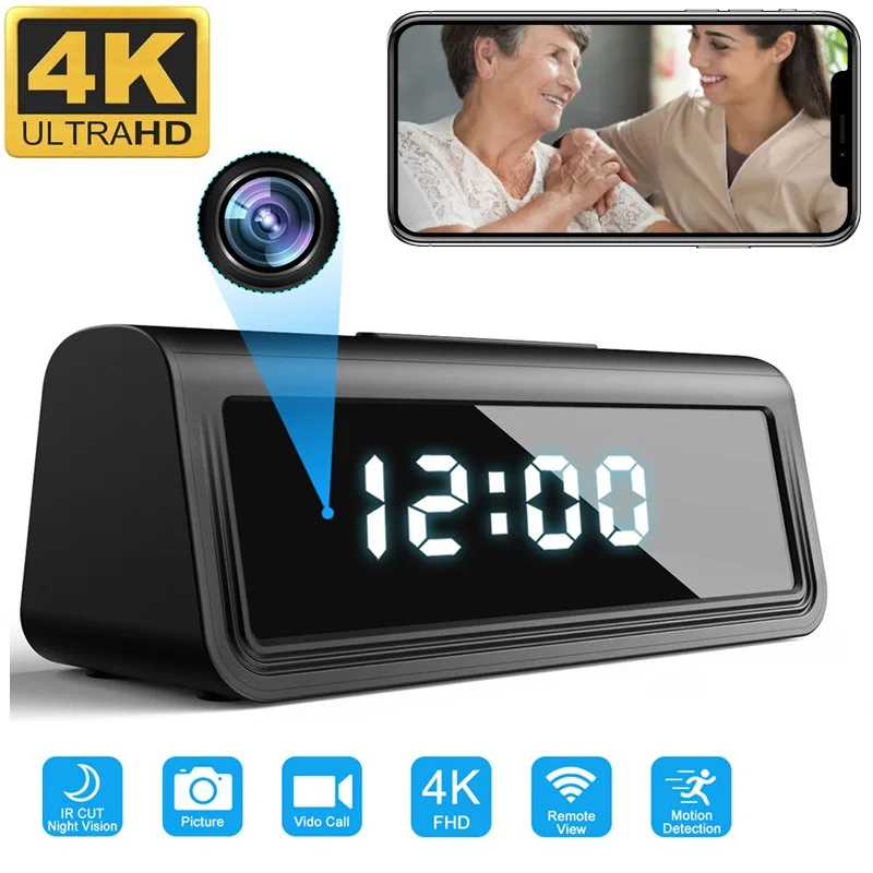 4k Clock Wifi Mini Camera Full Hd 166° Angle Night Vision Motion Detect ...