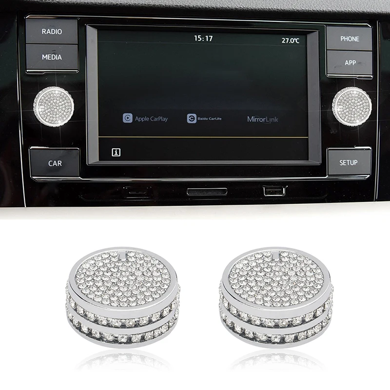 1Pcs 블링 볼륨 노브 커버 데칼 오디오 제어 버튼 스티커 장식 트림 VW 폭스 바겐 골프 GTI Jetta 용 자동차 액세서리