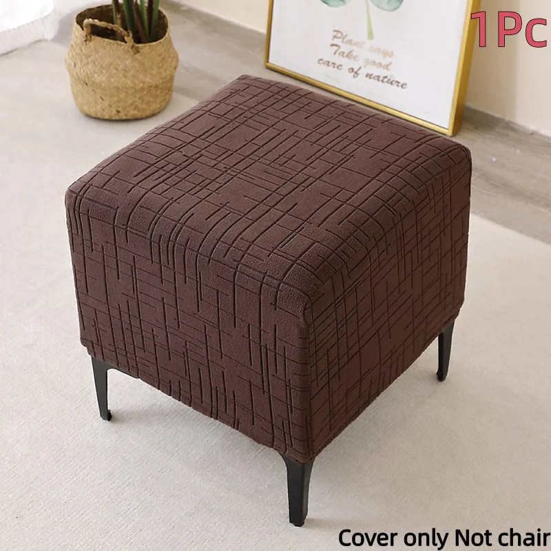 Jacquard Square Ottoman Cover - Elastic Footrest Protector and Slipcover for Living Room and Bedroom Decor