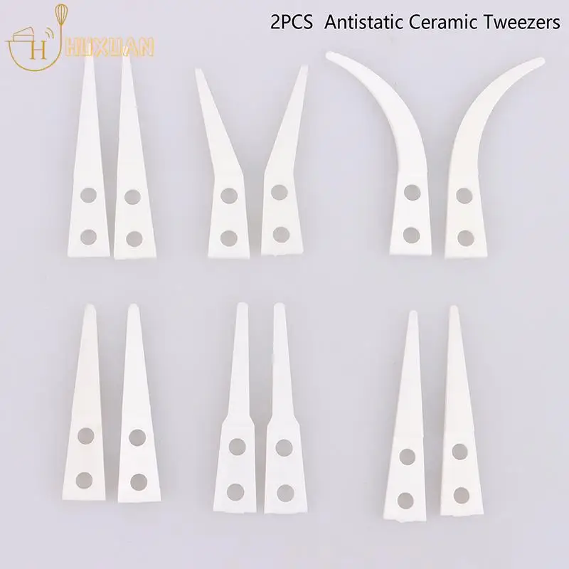 

2pcs Insulated Straight Curved Tip Anti-static Ceramic Tweezers Electronic Industrial Ceramic Tweezers For Industry