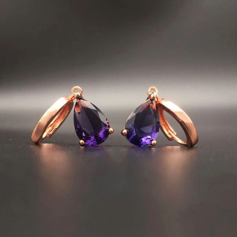 Drop Earrings 925 Silver Earrings for Women Water Drop Shape Amethyst Gemstones Drop Earrings Wedding Party Jewelry