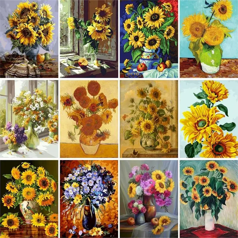 GATYZTORY 60x75cm Frame DIY Painting By Number Kits Flowers Paint By