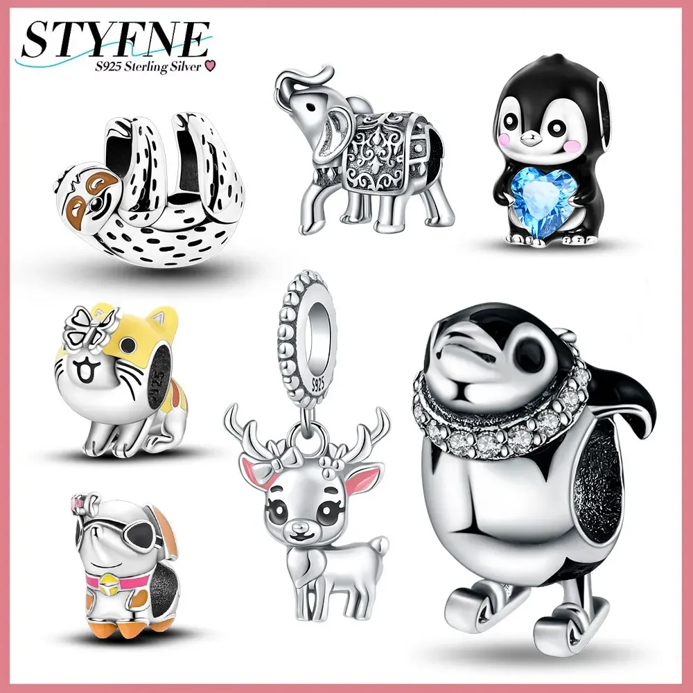 Beads Charms 925 Sterling Silver Skiing Penguin Charm Bead Fit Original 925 Bracelet Pendant Beads for Women Fine Jewelry Gift Making