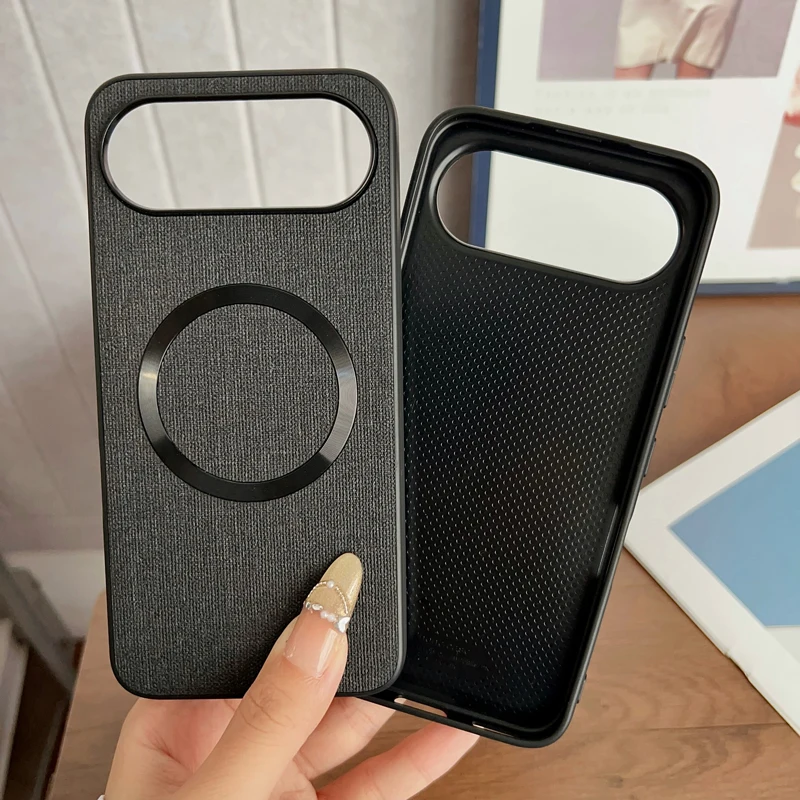 Premium Anti-Slip Woven Cloth Pattern Phone Cover with Magnetic TPU + Hard PC Protection