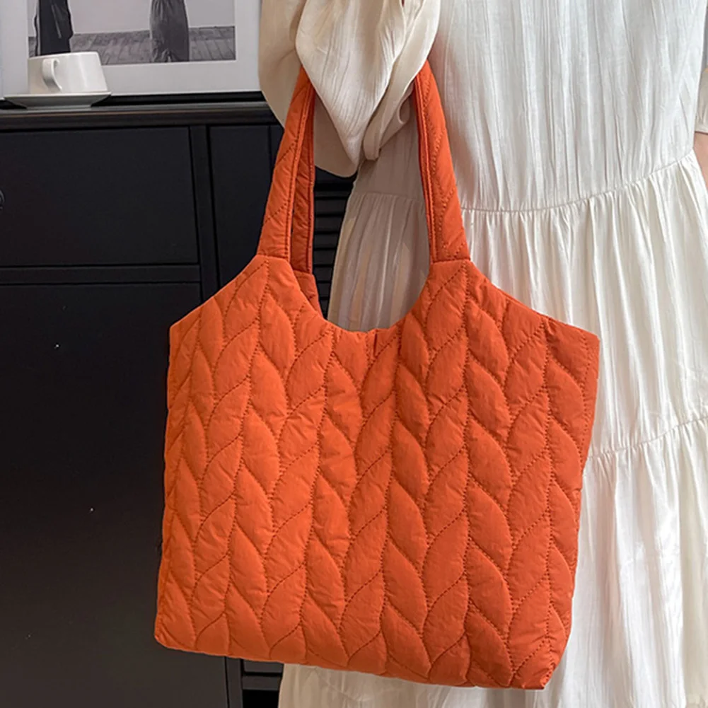 Quilted Female Tote Embroidery Thread Underarm Bag Large Capacity Fashion Nylon Elegant Soft Cotton-Padded for Weekend Vacation