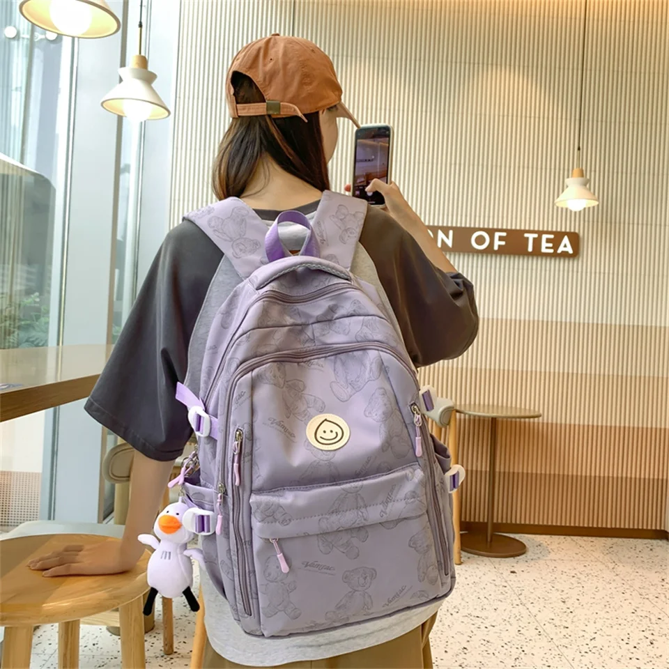Large-capacity Cute Women Multi-Pocket Nylon Backpack Ins Junior High School Student School Bag Female Girl Backpack Laptop Book