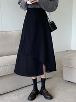 2026 Autumn Winter Plus Size High-Waisted Black Bodycon Skirt Medium-Length Irregular Pleated Umbrella Skirt for Big Size Women